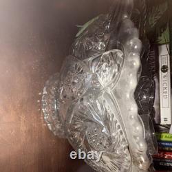Hobstar cut glass, punch bowl, 12 cups and ladle. 14 piece