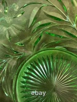 Huge 1920s Tiffin glass Smith Holiday pattern Flared green Non-uv Punchbowl