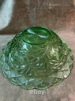 Huge 1920s Tiffin glass Smith Holiday pattern Flared green Non-uv Punchbowl