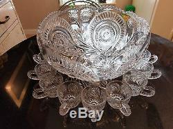 Huge Antique 20-24 Cup Punch Bowl with 16 Cups All Original