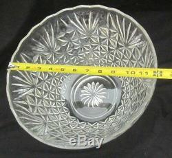Huge Antique Cut Crystal Punch Bowl Buttons And Daisies With 8 Cups 12 Inches Wide