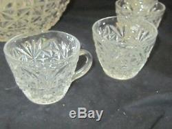 Huge Antique Cut Crystal Punch Bowl Buttons And Daisies With 8 Cups 12 Inches Wide