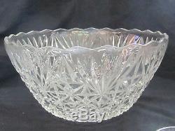 Huge Antique Cut Crystal Punch Bowl Buttons And Daisies With 8 Cups 12 Inches Wide