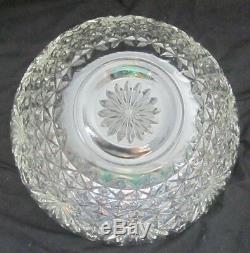 Huge Antique Cut Crystal Punch Bowl Buttons And Daisies With 8 Cups 12 Inches Wide