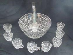 Huge Antique Cut Crystal Punch Bowl Buttons And Daisies With 8 Cups 12 Inches Wide