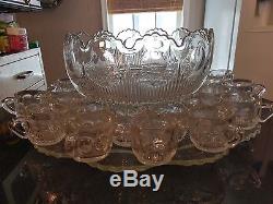 Huge Antique Manhattan Punch Bowl 23 Cups on Platter