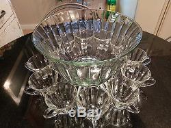 Huge Antique Optical 12 Cup Punch Bowl with Cups. All Original