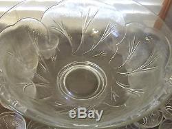 Huge Indiana Glass Punch Bowl Set Includes 24 Cups Pebble Leaf Twiggy Euc