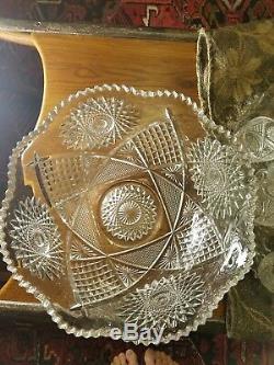 Huge L E Smith Glass Star Pressed Glass 21 piece Punch Bowl Set 22 Platter Tray