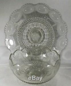 Huge Manhatten Punch Bowl & Under Plate Vintage US Glass Beautiful Cond