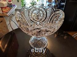 Huge Mint Antique 16-20 Cup Punch Bowl On Base Pres Cut