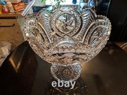 Huge Mint Antique 16-20 Cup Punch Bowl On Base Pres Cut