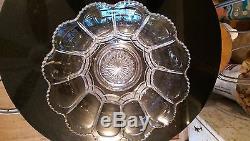 Huge Pressed Glass Punch Bowl with Matching Base Platter & 24 Cups