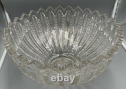 Huge Vintage Brilliant Cut Glass Saw Tooth Large Punch Bowl