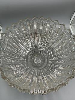 Huge Vintage Brilliant Cut Glass Saw Tooth Large Punch Bowl