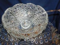 I2 L. E. Smith Daisy & Button Crystal Punch Bowl with Huge Underplate + 24 Cups
