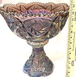 IMPERIAL GLASS WHIRLING HOBSTAR PURPLE PUNCH BOWL & STAND Bonus 2 cups