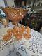 IMPERIAL GLASS WHIRLING STAR CARNIVAL MARIGOLD PUNCH BOWL with10 CUPS