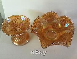 IMPERIAL Marigold Amber Carnival Glass PUNCH BOWL & PEDESTAL Base Antique