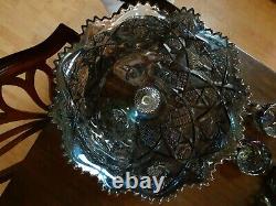 IMPERIAL WHIRLING STAR PEACOCK CARNIVAL GLASS PUNCH BOWL with STAND & 10 CUPS