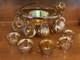 INDIANA GLASS Carnival Iridescent PUNCH BOWL SET Princess 7447 GOLD Grapes WithBOX
