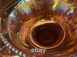 INDIANA GLASS Carnival Iridescent PUNCH BOWL SET Princess 7447 GOLD Grapes WithBOX