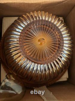 INDIANA GLASS Carnival Iridescent PUNCH BOWL SET Princess 7447 GOLD Grapes WithBOX