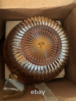INDIANA GLASS Carnival Iridescent PUNCH BOWL SET Princess 7447 GOLD Grapes WithBOX