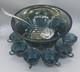 INDIANA GLASS IRIDESCENT Punch Bowl 13 Cups &Ladle Blue Harvest Carnival Brunch