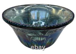 INDIANA GLASS IRIDESCENT Punch Bowl 13 Cups &Ladle Blue Harvest Carnival Brunch