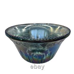 INDIANA GLASS IRIDESCENT Punch Bowl 13 Cups &Ladle Blue Harvest Carnival Brunch
