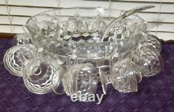 INDIANA GLASS Whitehall American Punch Bowl Set Cups Hooks Ladle Original Box