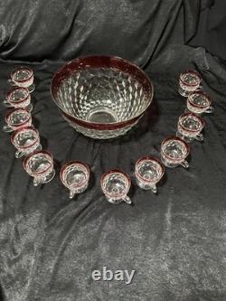 INDIANA GLASS Whitehall Colony Ruby Flash Punch Bowl Set, 12 Cups. CUBES