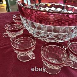 INDIANA GLASS Whitehall Colony Ruby Flash Punch Bowl Set, 12 Cups, Exc Cond