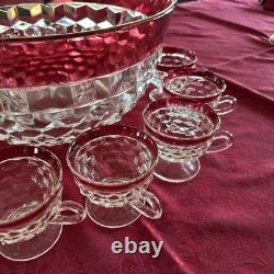 INDIANA GLASS Whitehall Colony Ruby Flash Punch Bowl Set, 12 Cups, Exc Cond