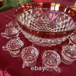 INDIANA GLASS Whitehall Colony Ruby Flash Punch Bowl Set, 12 Cups, Exc Cond