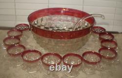 INDIANA GLASS Whitehall Colony Ruby Flash Punch Bowl Set Bowl Ladle 12 Cups