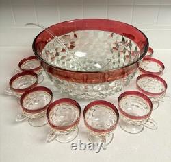 INDIANA GLASS Whitehall Colony Ruby Flash Punch Bowl Set Bowl Ladle 12 Cups