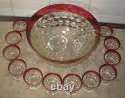 INDIANA GLASS Whitehall Colony Ruby Flash Punch Bowl Set Bowl Ladle 12 Cups