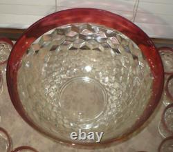 INDIANA GLASS Whitehall Colony Ruby Flash Punch Bowl Set Bowl Ladle 12 Cups