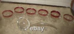 INDIANA GLASS Whitehall Colony Ruby Flash Punch Bowl Set Bowl Ladle 12 Cups