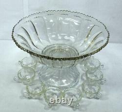 INDIANA Glass 7115 pattern 14-piece PUNCH SET Bowl, Stand & 12 Punch Cups