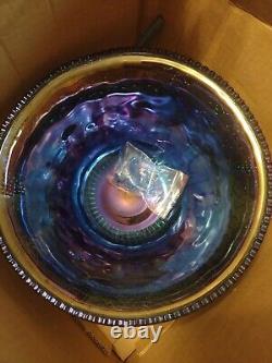 INDIANA Iridescent Blue Carnival Glass 26pc Princess Punch Set 7qt / 12 cups Box