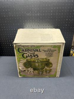 INDIANA Iridescent Blue Carnival Glass #7446 (26) Pc Princess Punch Set W Box