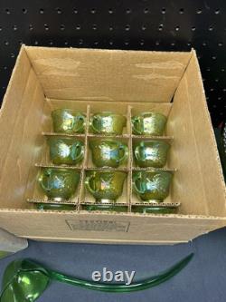 INDIANA Iridescent Blue Carnival Glass #7446 (26) Pc Princess Punch Set W Box