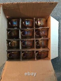 INDIANA Iridescent Gold Carnival Glass (26) Piece Princess Punch Set With Box