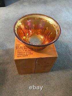 INDIANA Iridescent Gold Carnival Glass (26) Piece Princess Punch Set With Box