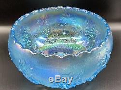 Ice Blue Carnival Glass 14 Piece Punch Bowl Set