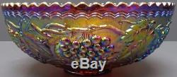 Imperial Amethyst Carnival Glass Grapes Punch Bowl Set Stand 12 Cups Glass Ladle