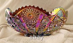 Imperial Amethyst Purple Smoke Carnival Glass Punch Salad Bowl Hobstar & Arches